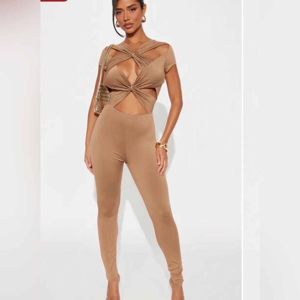 Fashion Nova Tan Cut-Out Jumpsuit